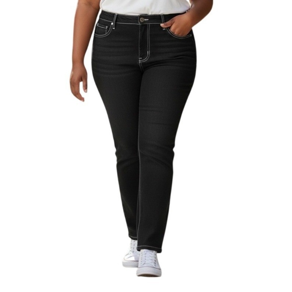 Eileen Fisher Slim Straight Jeans Women 24W Black Organic Cotton‎ Stretch